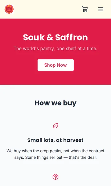 Souk & Saffron, an example store built on Btab, on a phone