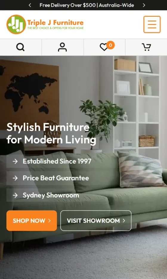 Triple J Furniture, a live store on Btab, on a phone